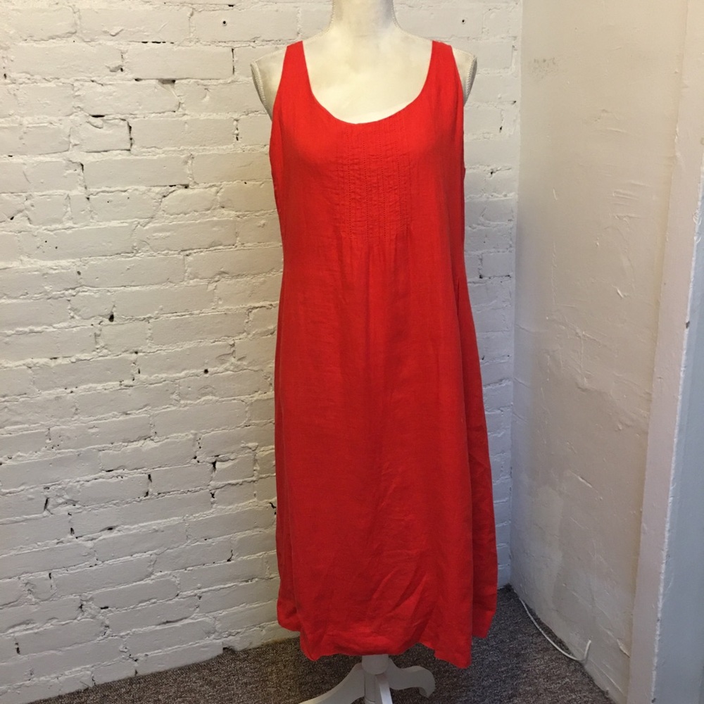 Eileen Fisher Vibrant Red Sleeveless Linen Maxi Dress